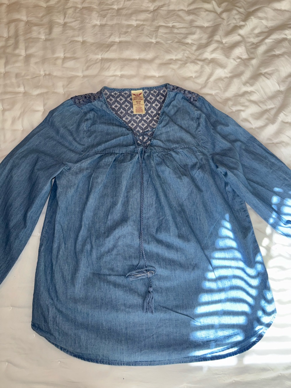 Faded Glory Blue Long Sleeve Peasant Tunic